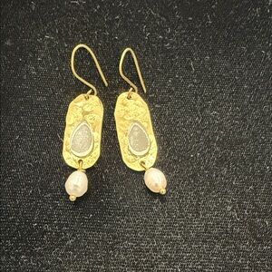 Elegant Gold brass and Pearl Drop Earrings
